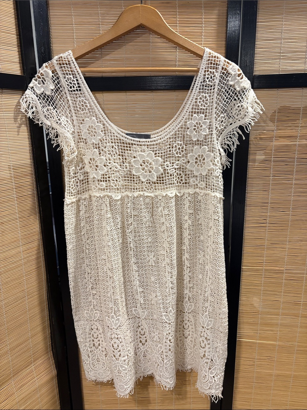 Boho Crochet Lace Tunic Top in Cream